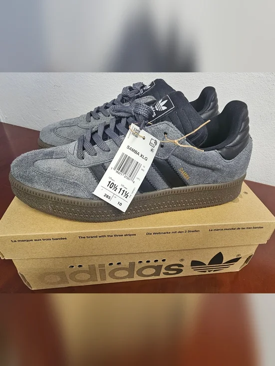 Adidas Samba XLG Gray Suede Sneakers with Black Stripes and Gum Sole - Picture 2 of 6